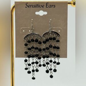 Silver and Black nickel free drop down chandelier earrings 3 inch
